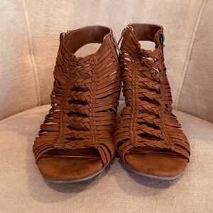 G by Guess Tan Woven Heeled Sandals